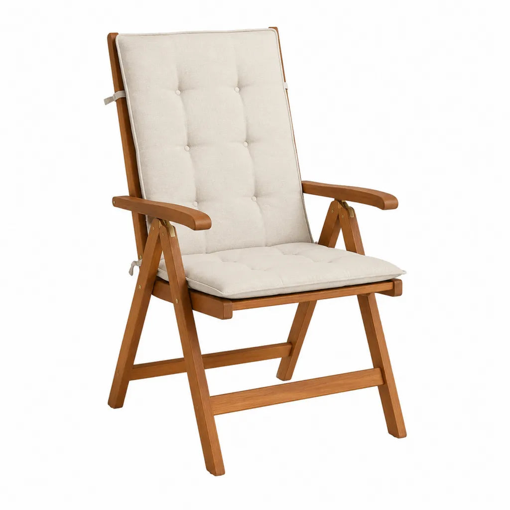 Verstellbarer Klapp-Gartenstuhl aus Akazienholz mit Polyesterpolsterung Beige 58 x 68 x 108 cm