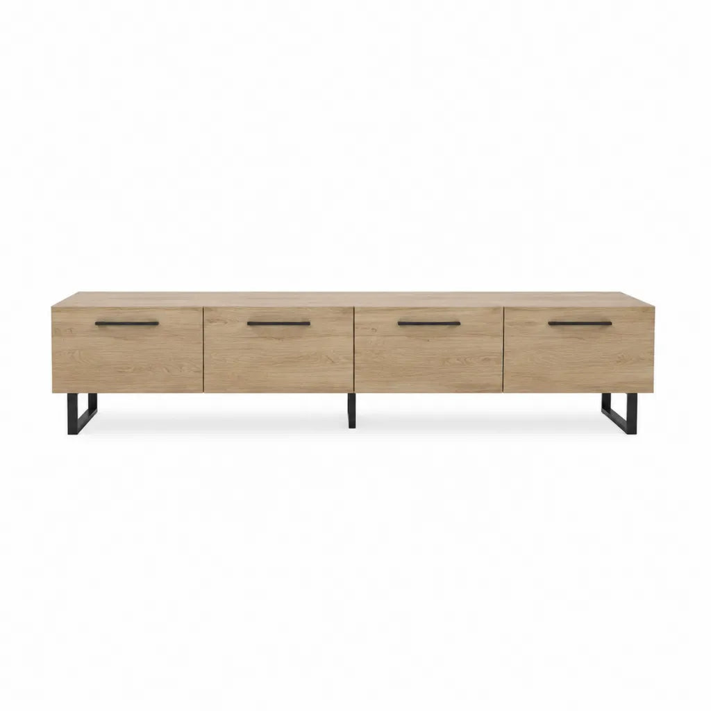 TV-Lowboard mit 4 Türen 200 x 40 x 50 cm MDF mit Eiche-Dekor Rechteckig Natur/Schwarz