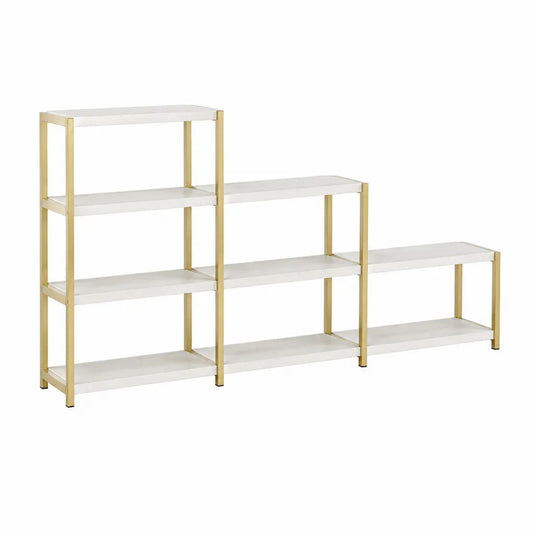 3-teiliges Stufenregal 150 x 30 x 120 cm aus MDF und Stahl rechteckig Weiß Gold