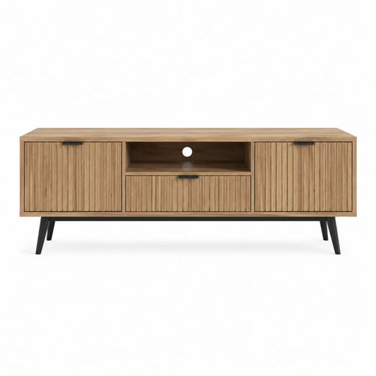 TV-Lowboard aus massivem Akazienholz rechteckig Natur Schwarz 160 x 40 x 60 cm