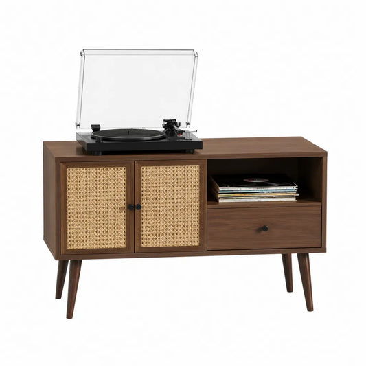 TV-Lowboard Sideboard 120 x 40 x 75 cm aus MDF mit Naturrattan rechteckig walnussbraun