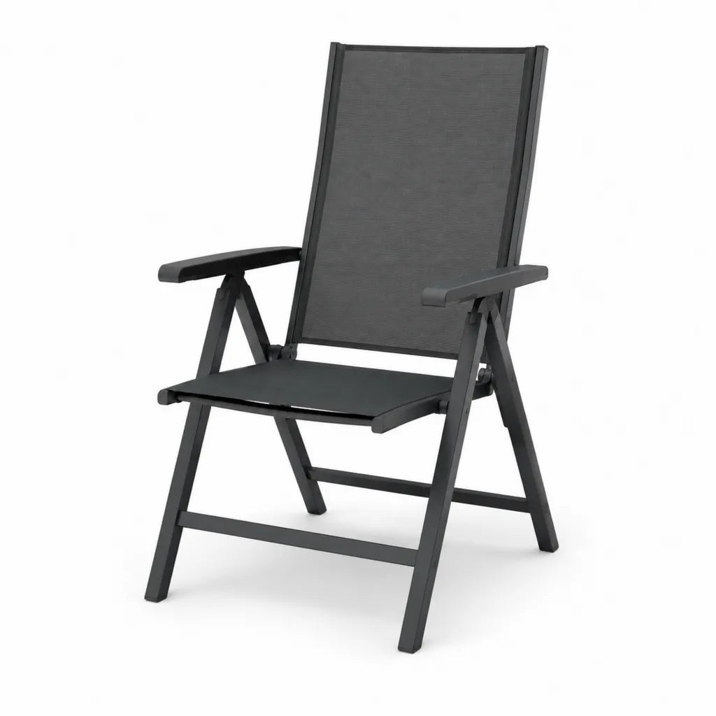 Klappsessel Gartenstuhl aus Aluminium und Textilene Schwarz 57 x 68 x 110 cm