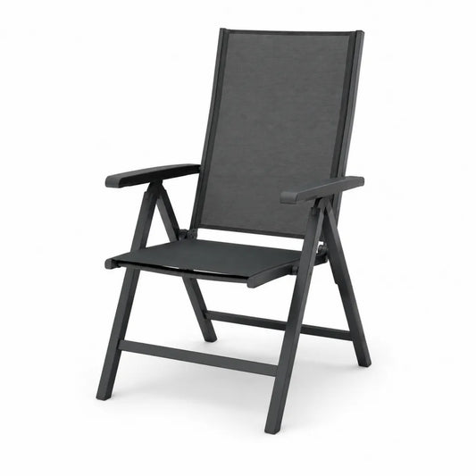 Klappsessel Gartenstuhl aus Aluminium und Textilene Schwarz 57 x 68 x 110 cm