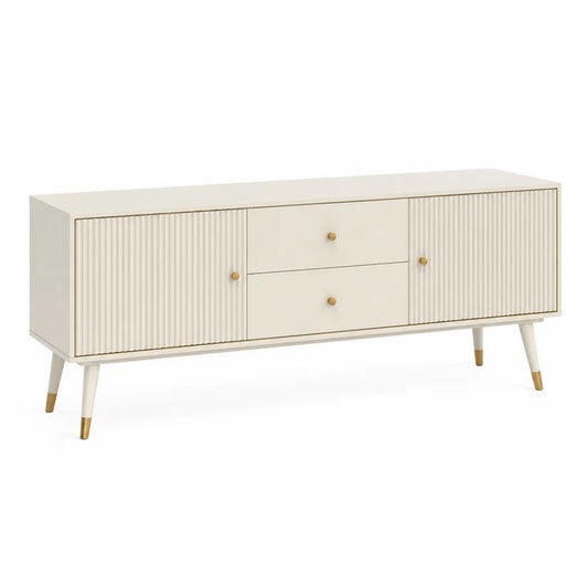 TV-Lowboard mit 2 Türen und 2 Schubladen MDF Rechteckig Creme Gold 180 x 40 x 75 cm