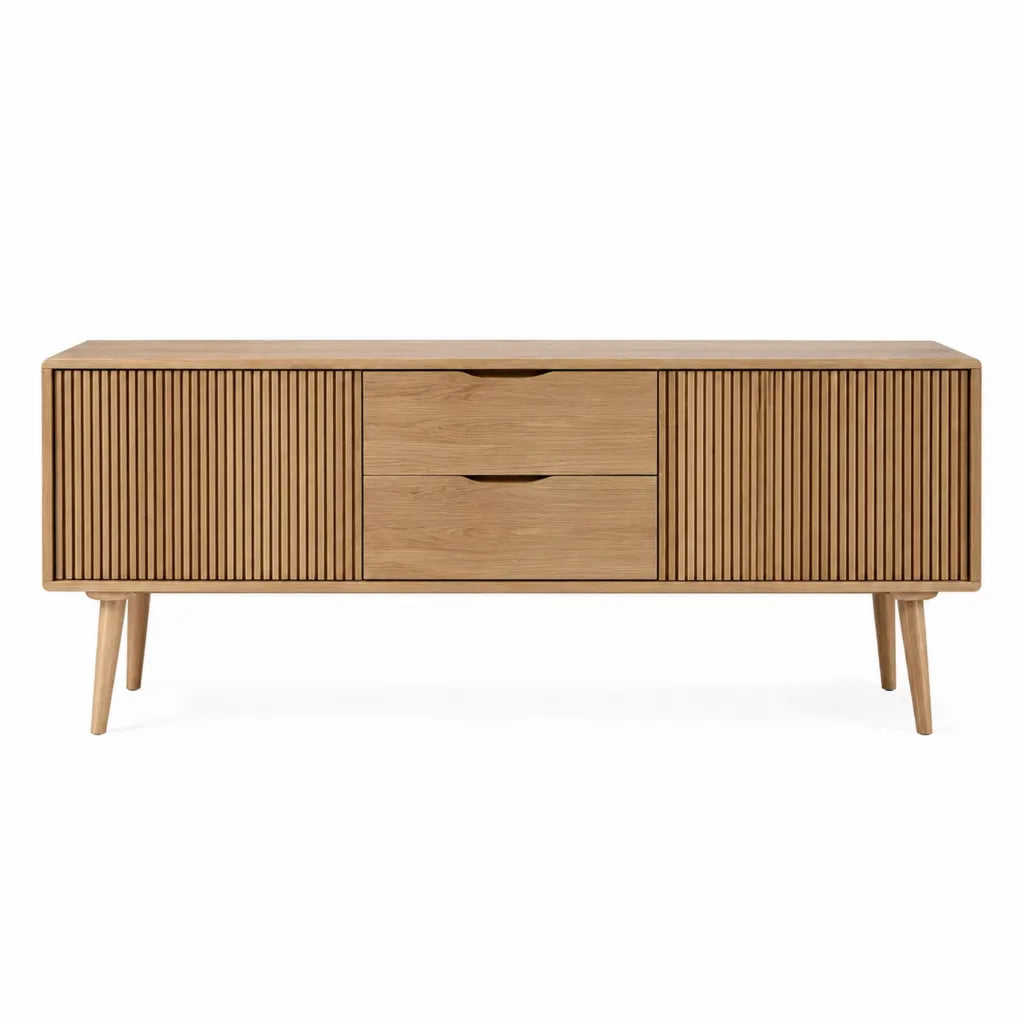 TV-Lowboard mit 2 Türen und 2 Schubladen 160 x 40 x 60 cm Eichenfurnier rechteckig Natur