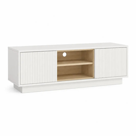 TV Lowboard mit Schiebetüren 140 x 40 x 50 cm MDF Weiß Eichefarben