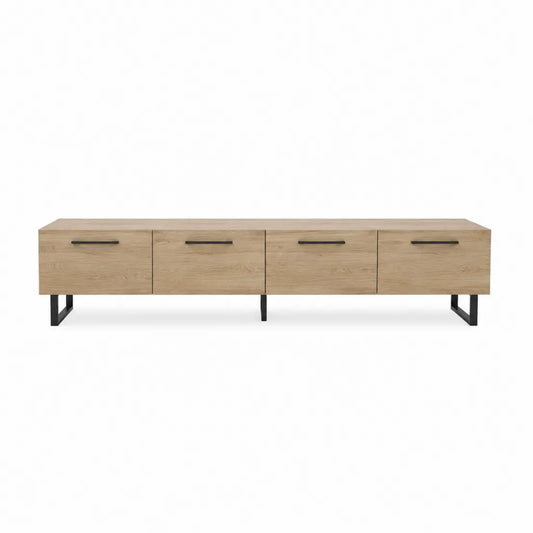 TV-Lowboard mit 4 Türen 200 x 40 x 50 cm MDF mit Eiche-Dekor Rechteckig Natur/Schwarz