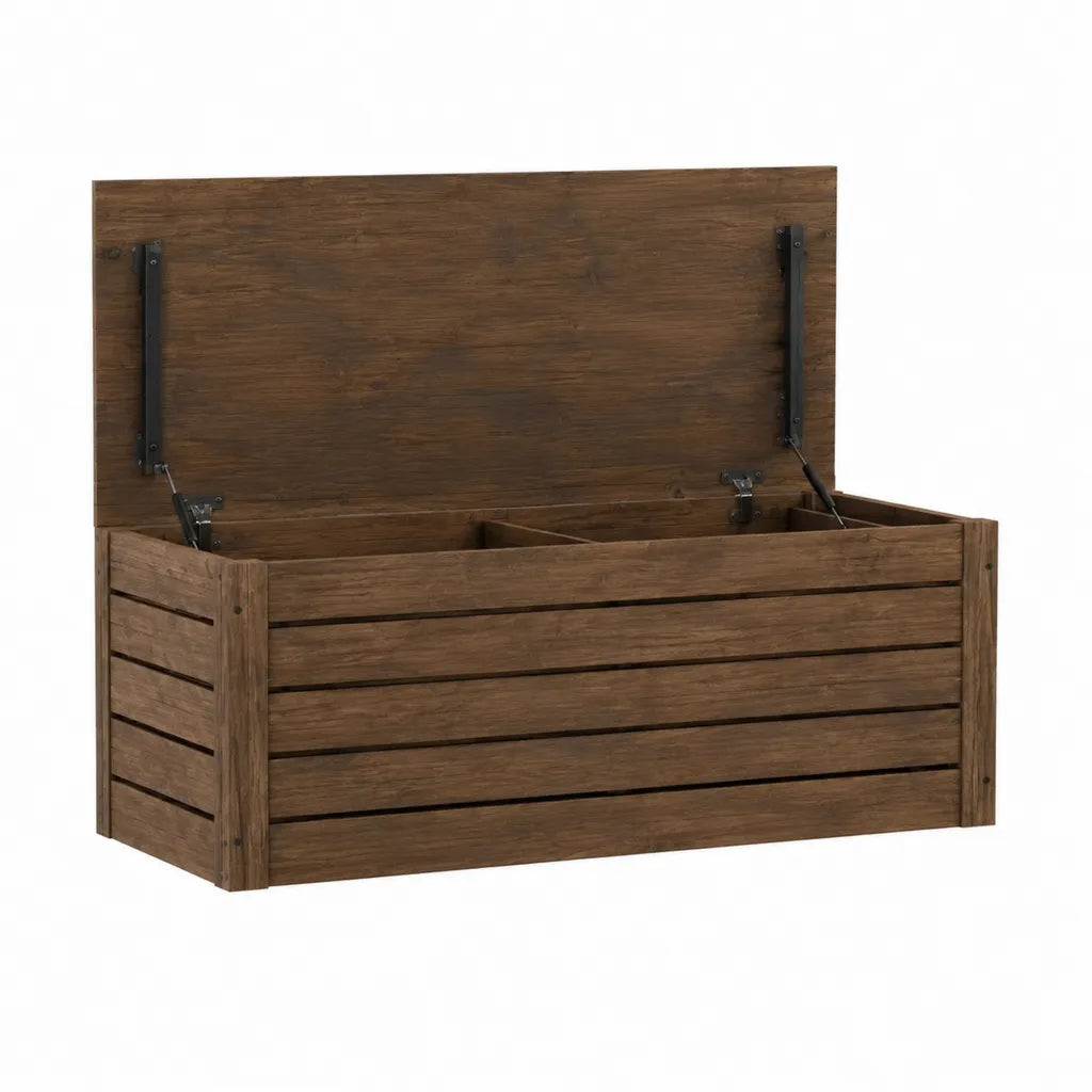 Schuhschrank Sitzbank mit Klappdeckel aus massivem Kiefernholz dunkelbraun rechteckig 100 x 40 x 48 cm