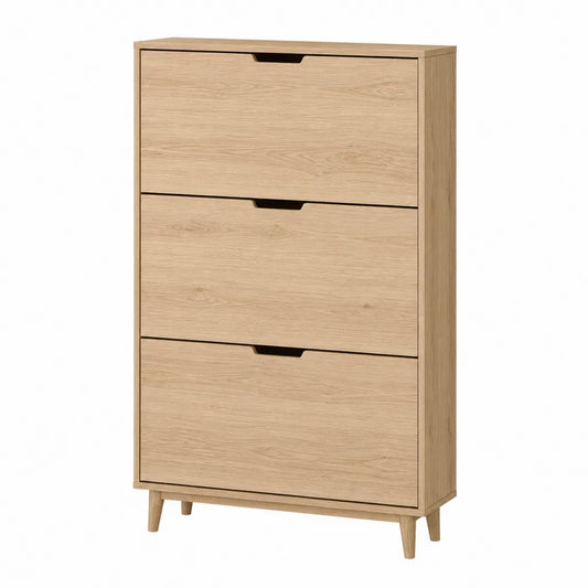 Schuhschrank mit 3 Klappen Möbelplatte in Eiche-Optik rechteckig Natur 80 x 30 x 120 cm